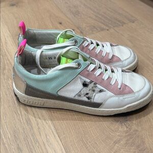 Pre loved authentic Golden Goose Low-Top Sneakers in Pink, Mint & Neon Green